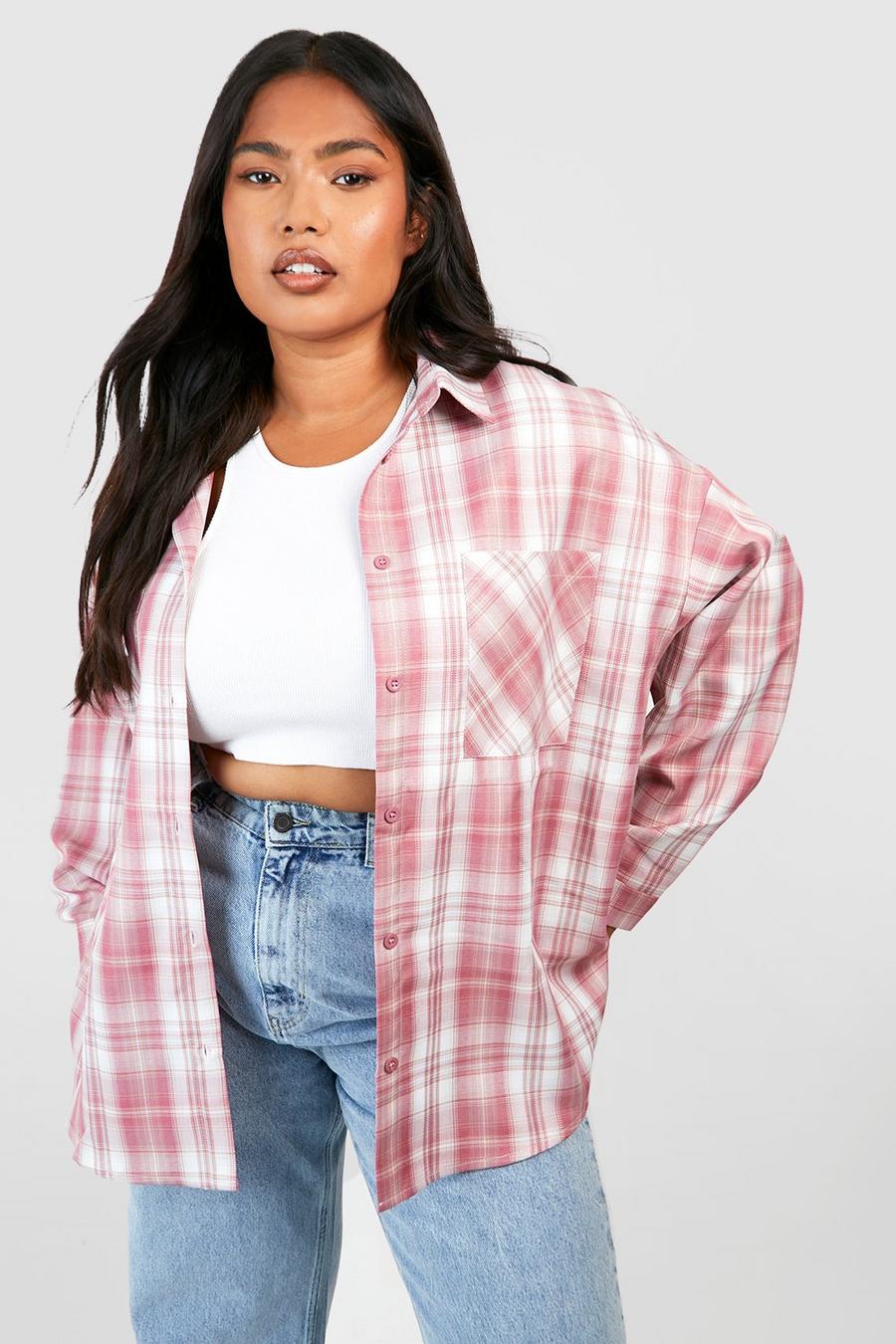 Camicia Plus Size oversize a quadri, Pink image number 1