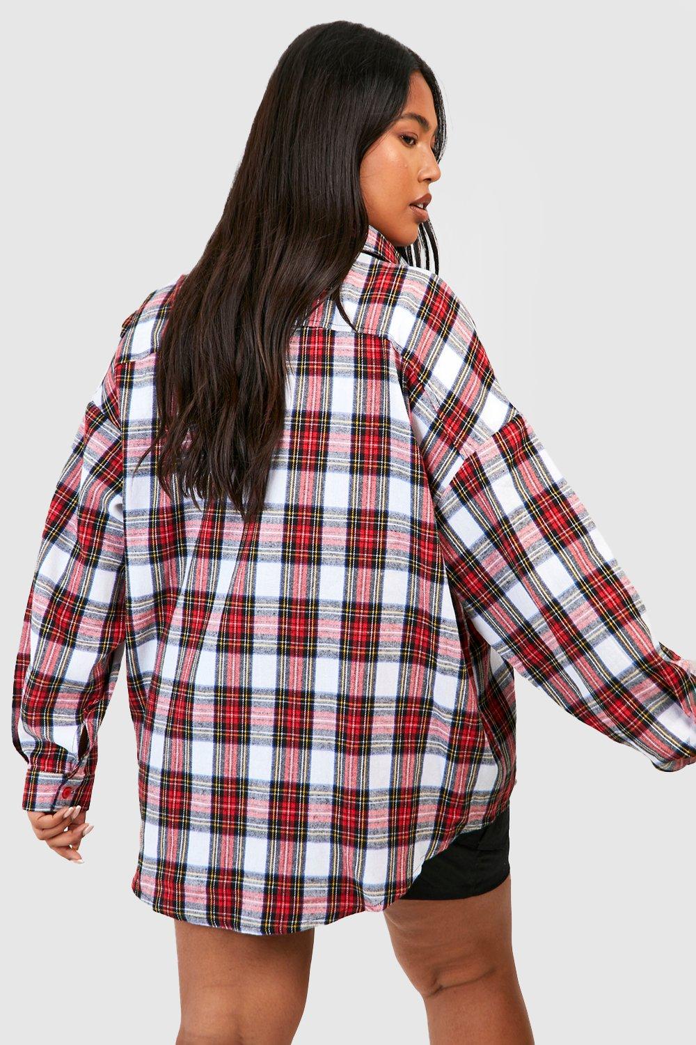 boohoo Plus Oversized Flannel Shirt - Red - Size 20