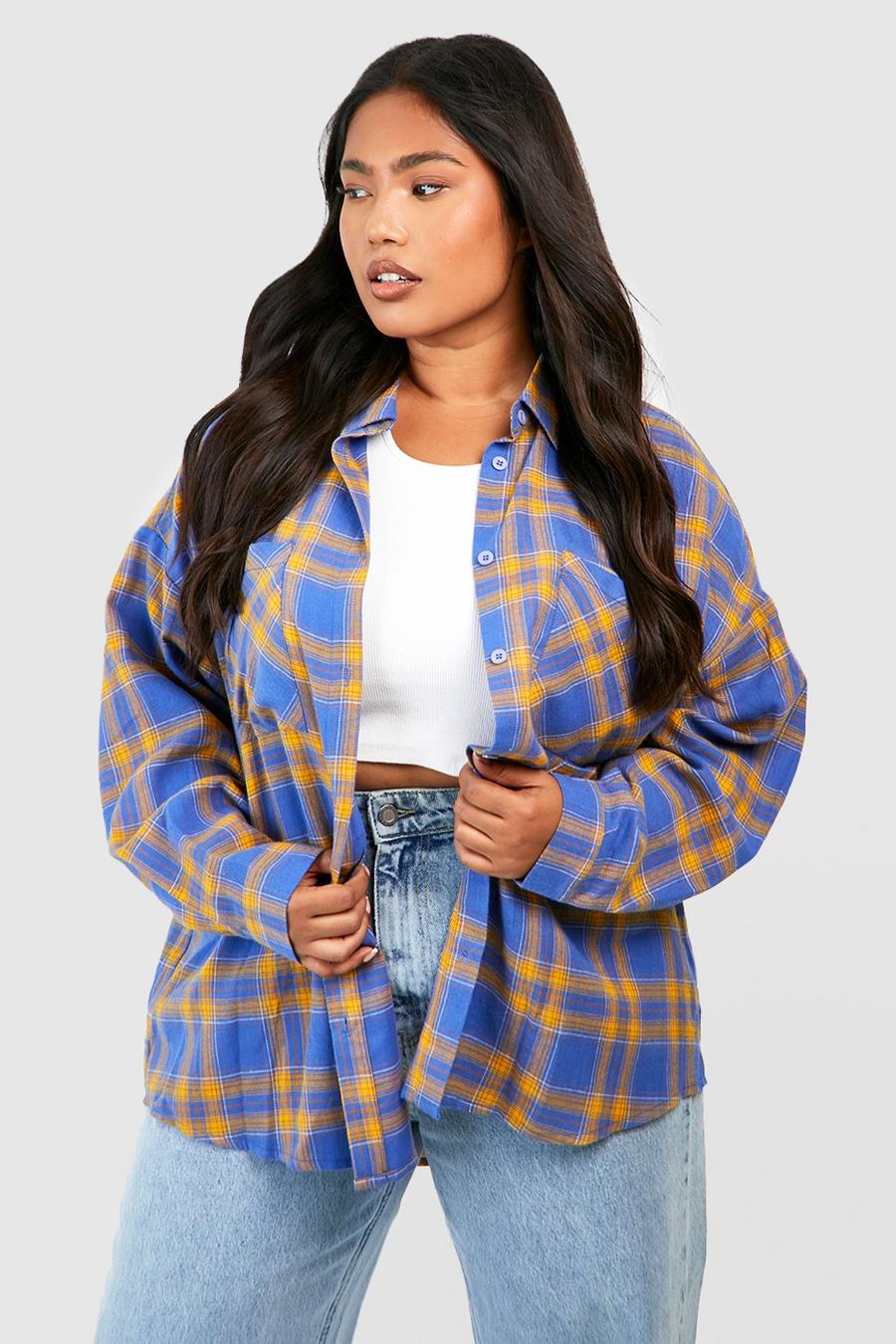 Cobalt Plus Oversized Flannel Shirt