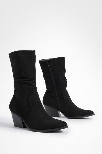 Ruched Casual Ankle Cowboy Boots black