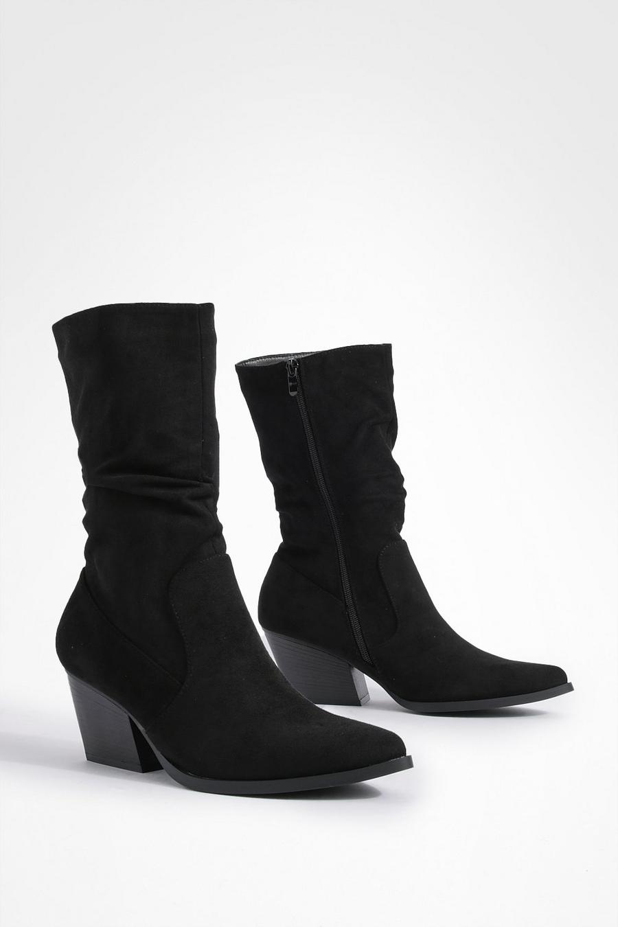 Black Ruched Casual Ankle Cowboy Boots