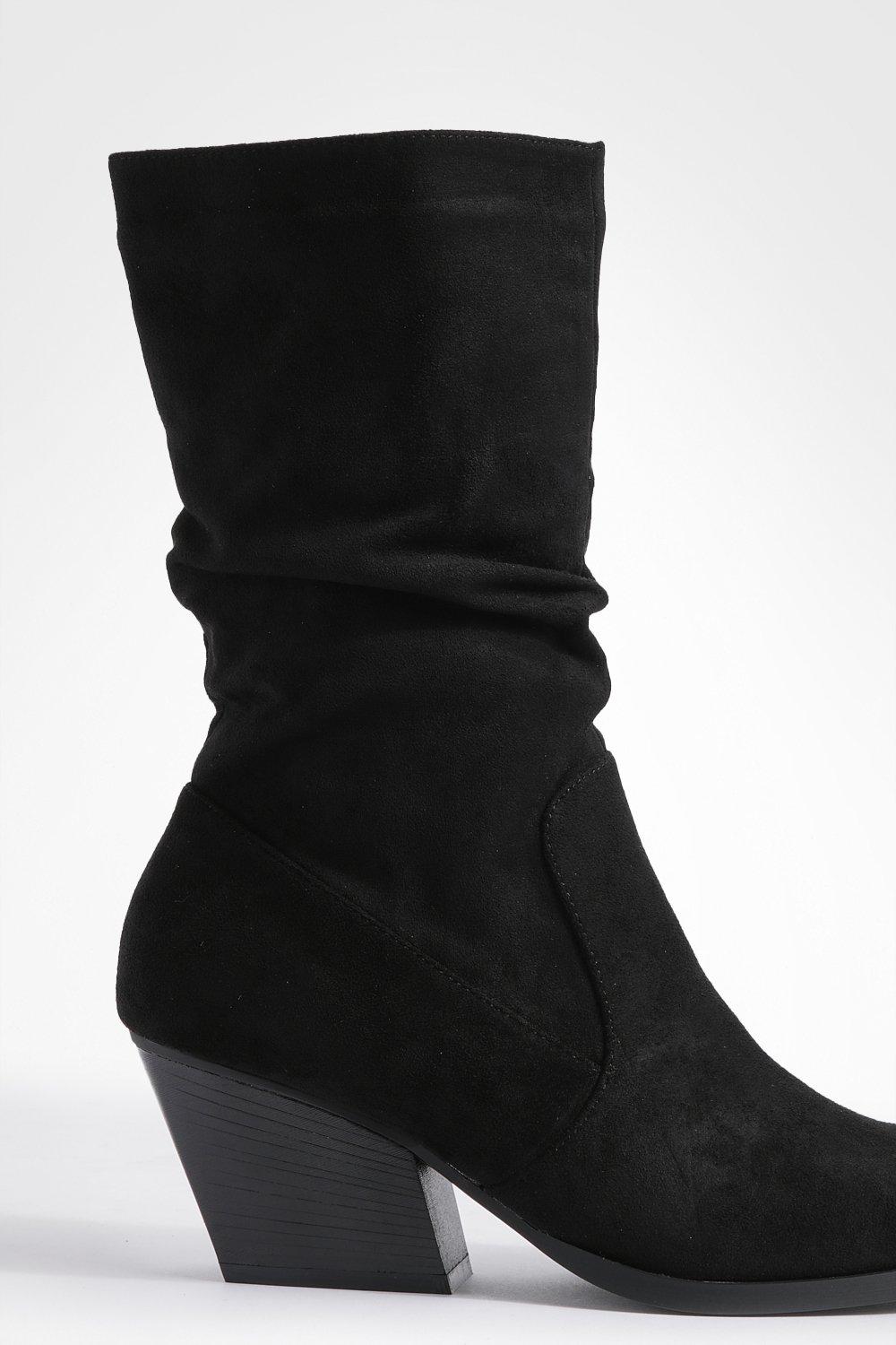 Black ruched heeled ankle boots