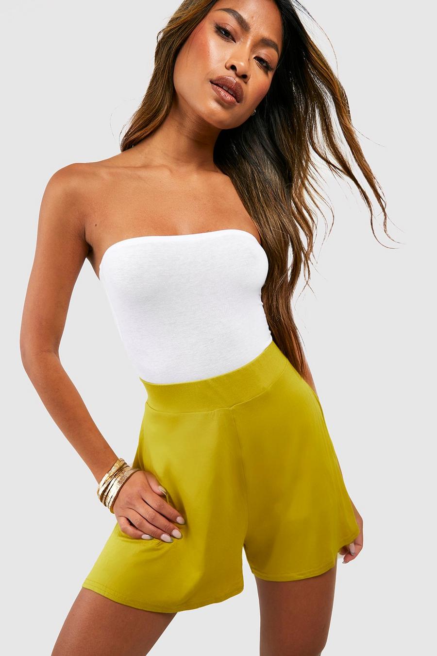 Chartreuse Jersey Knit Flowy Shorts image number 1
