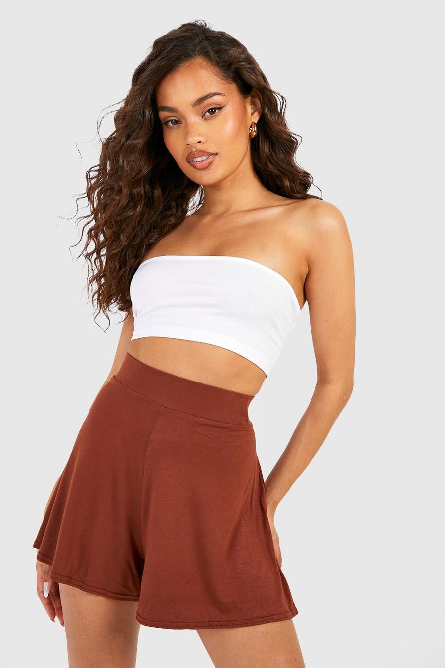 Chocolate Jersey Knit Flowy Shorts image number 1