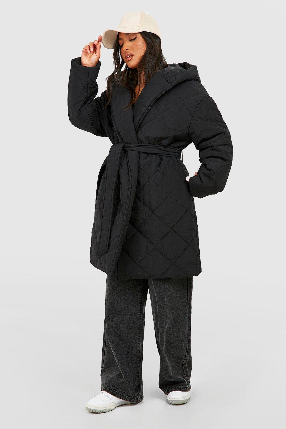 Boohoo belted clearance satin quilted coat