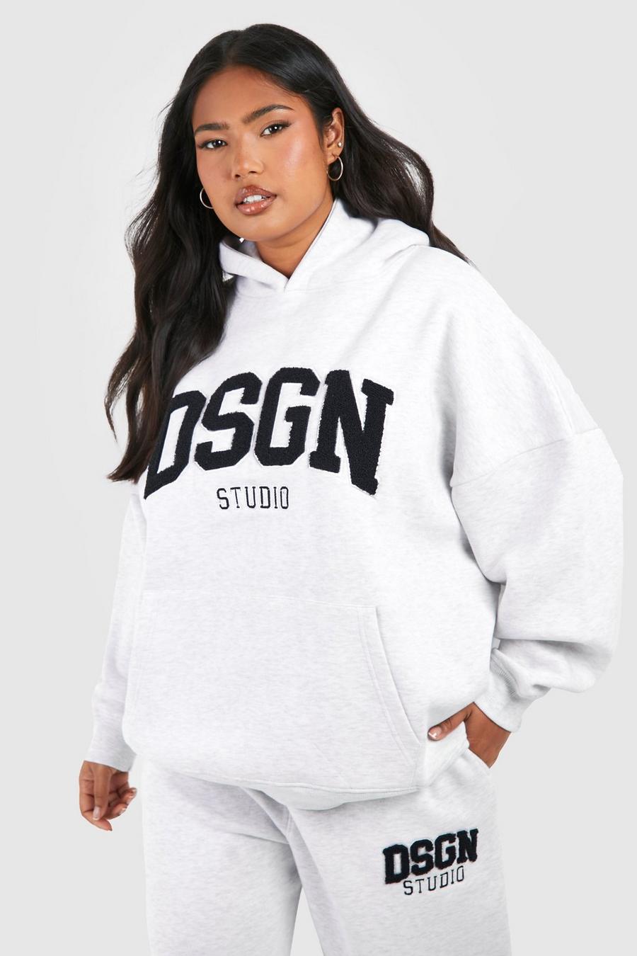 Ash grey Plus Dsgn Studio Oversize hoodie med applikation i frotté image number 1