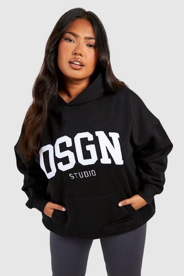 Plus DSGN Studio Towelling Applique Oversized Hoodie black