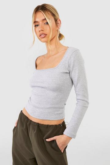 Basic Rib Square Neck Top grey marl