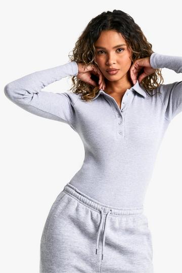 Basic Rib Collared Long Sleeve Bodysuit grey