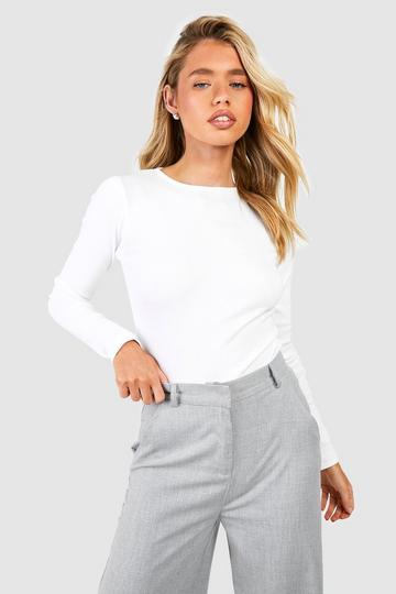 Basic Geribbelde Bodysuit Met Crewneck En Lange Mouwen white