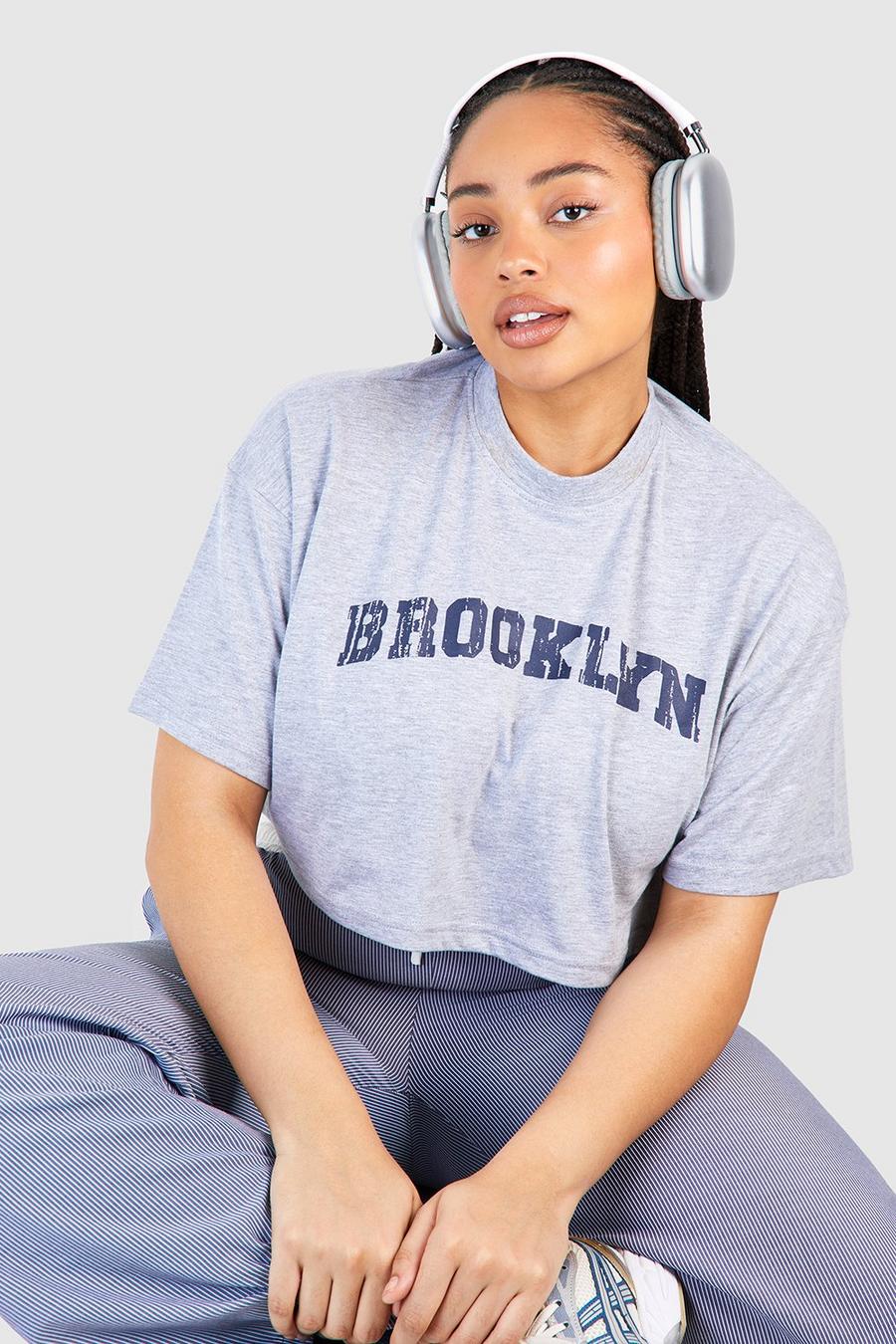 T-shirt corta Plus Size con scritta Brooklyn, Grey image number 1