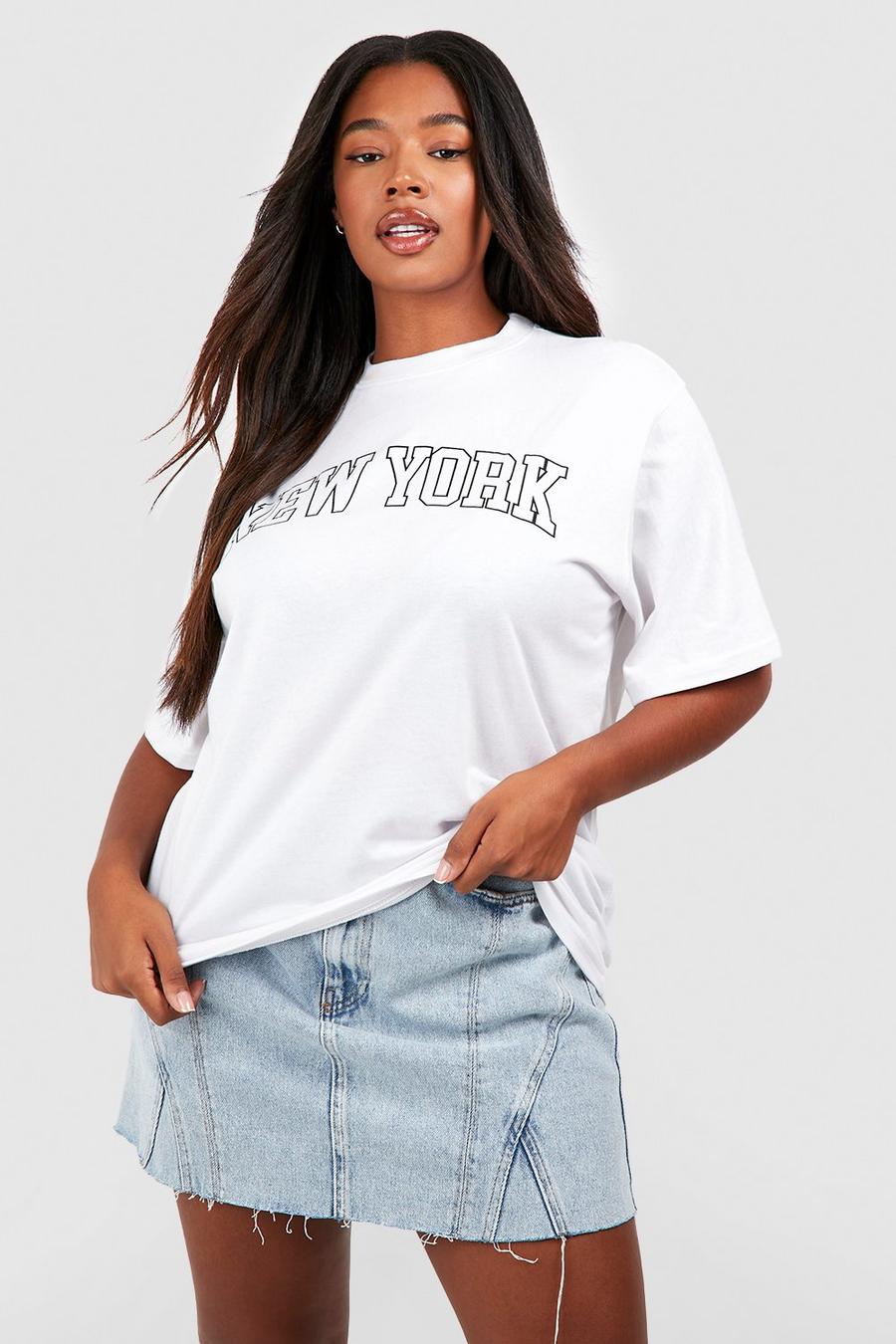 T-shirt Plus Size con stampa NYC, White bianco