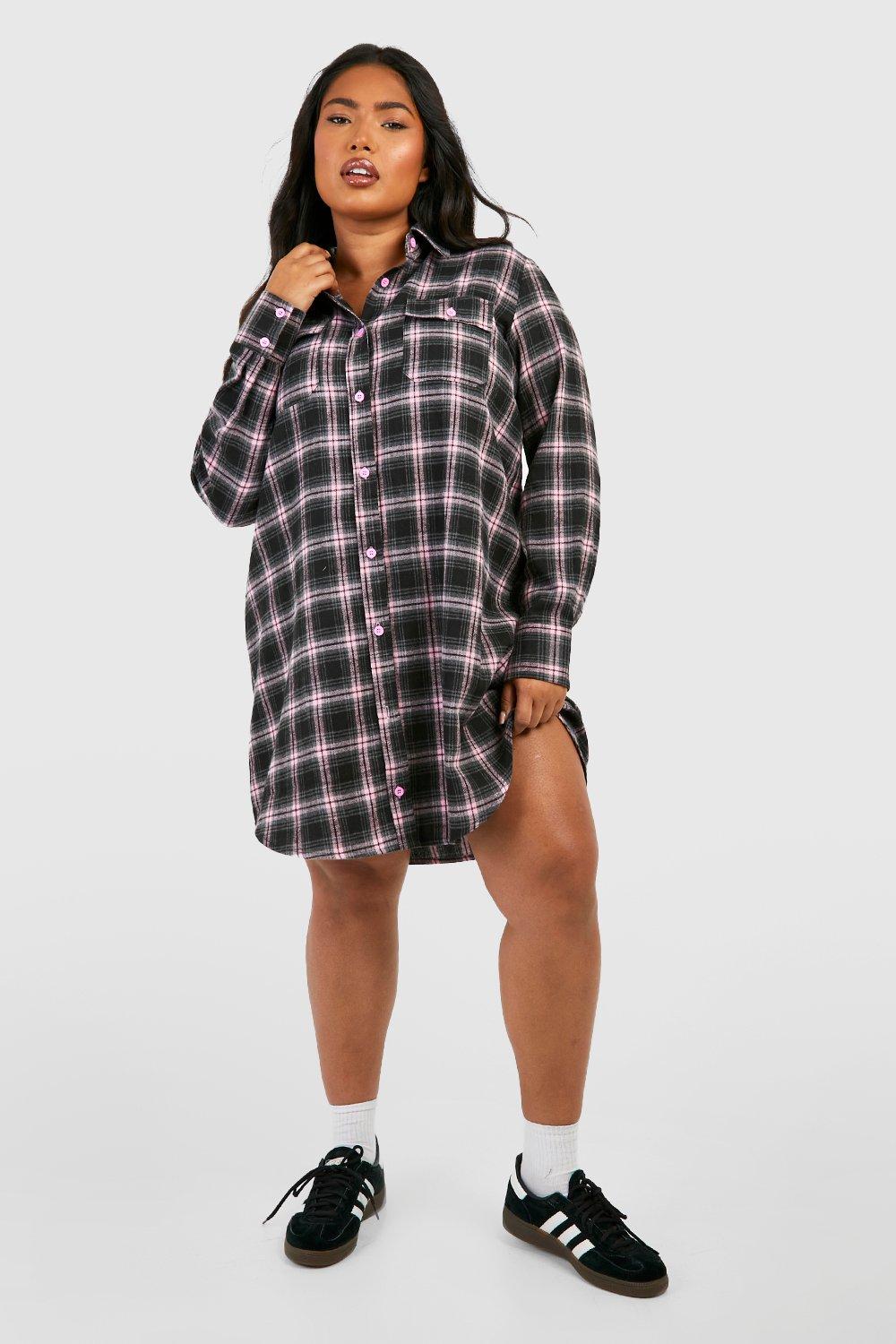 Long plaid shirt dress plus outlet size