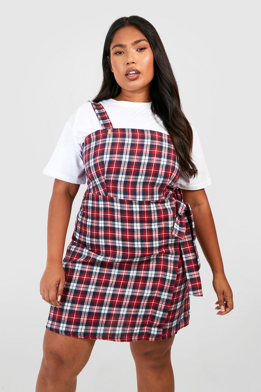 Red Plus Checked Pinafore Dress image number 1