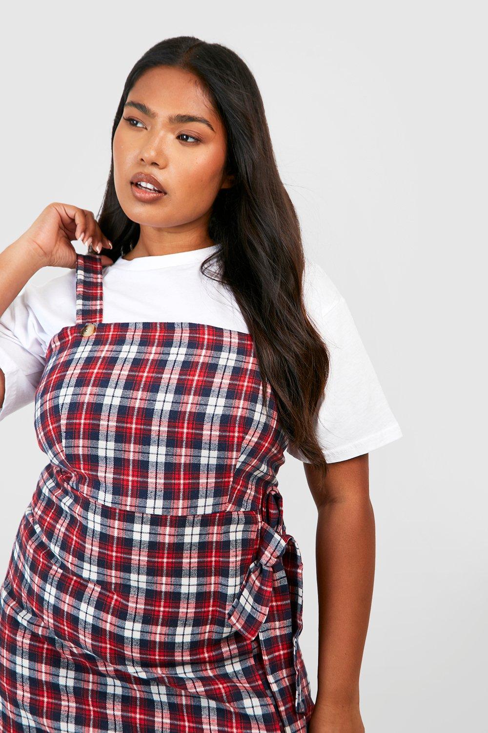 Plus checked 2025 pinafore dress