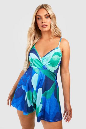 Plus Floral Flippy Romper blue