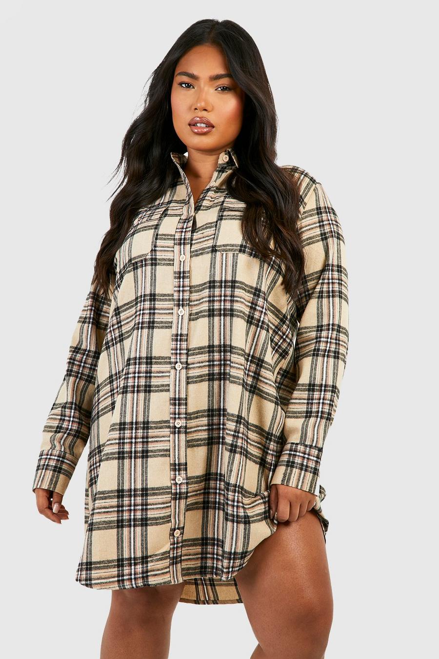 Stone Plus Checked Long Sleeve Shirt Dress image number 1
