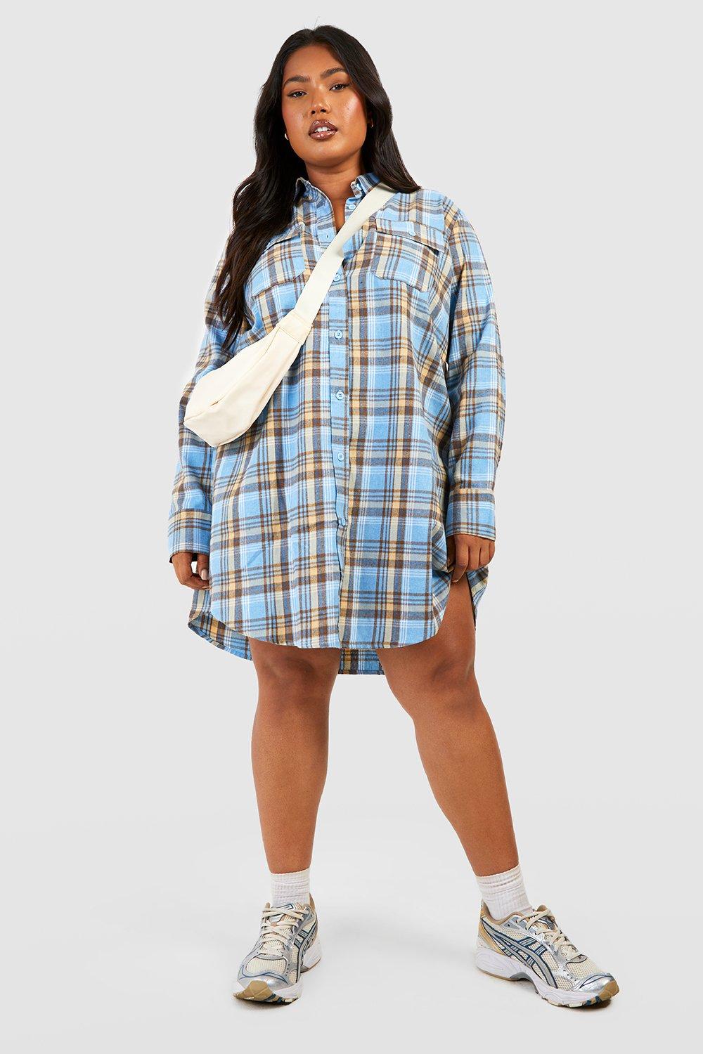 Long plaid shirt sale dress plus size