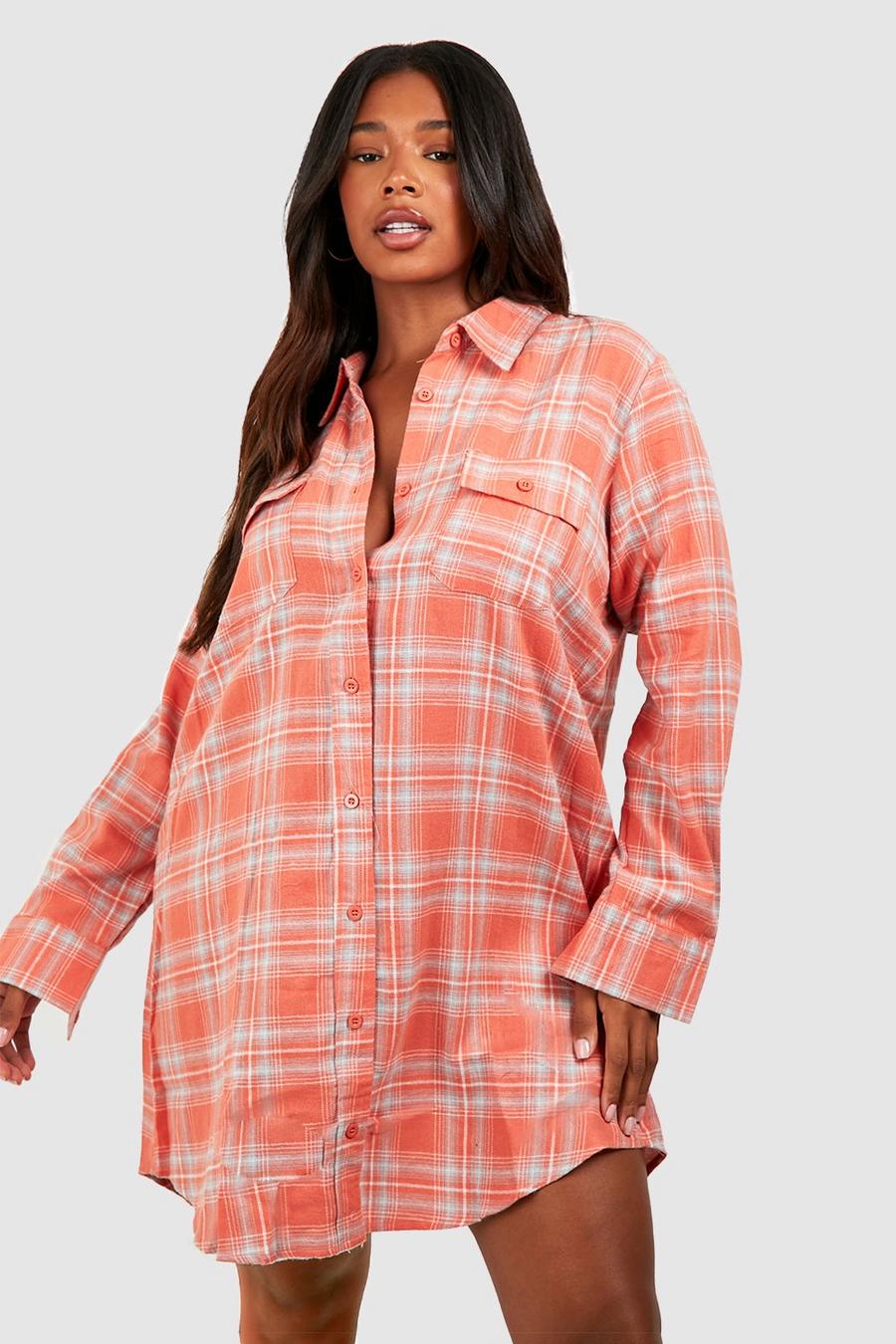 Plus Checked Long Sleeve Shirt Dress image number 1