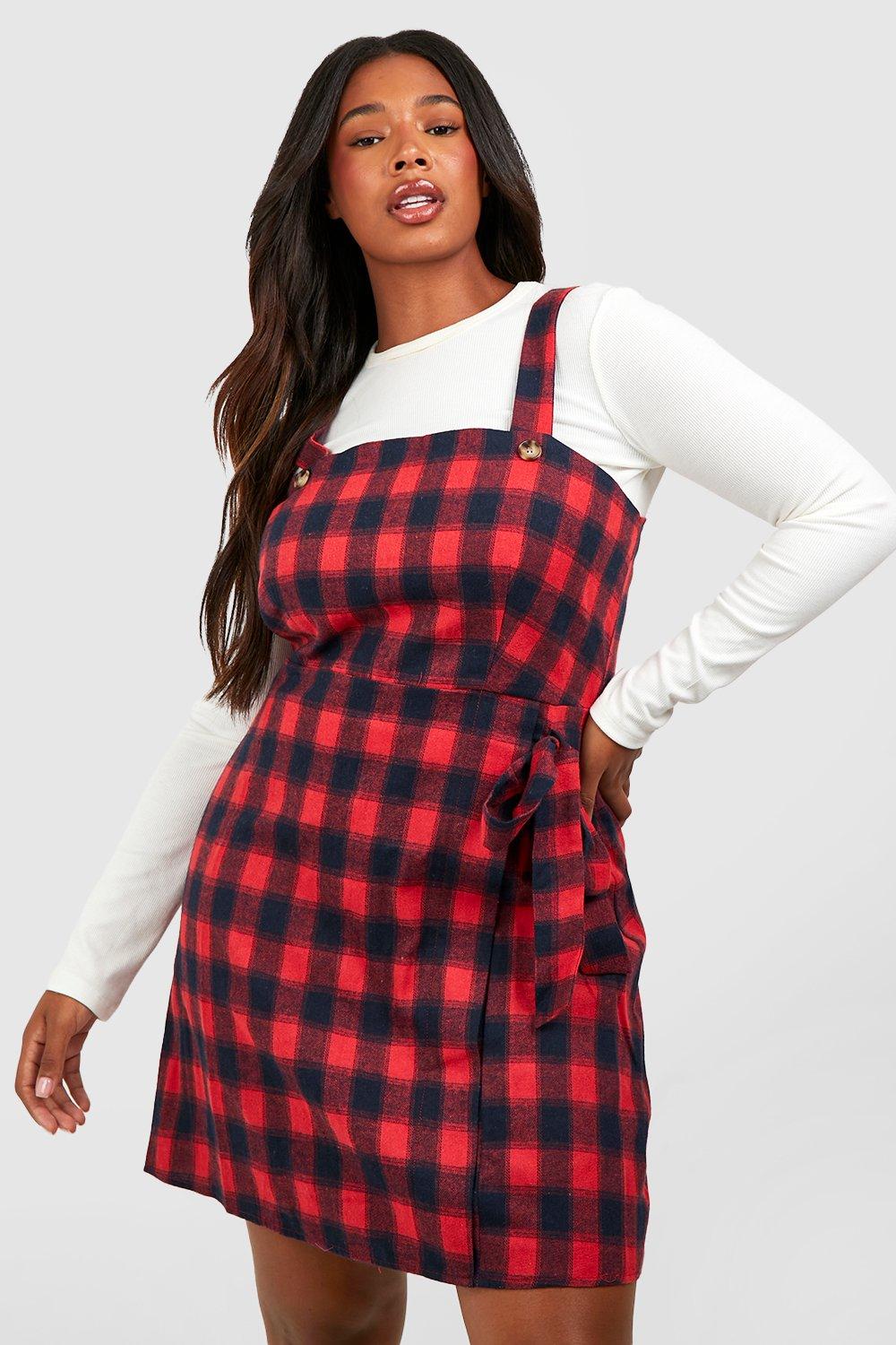 Ladies red deals pinafore dress