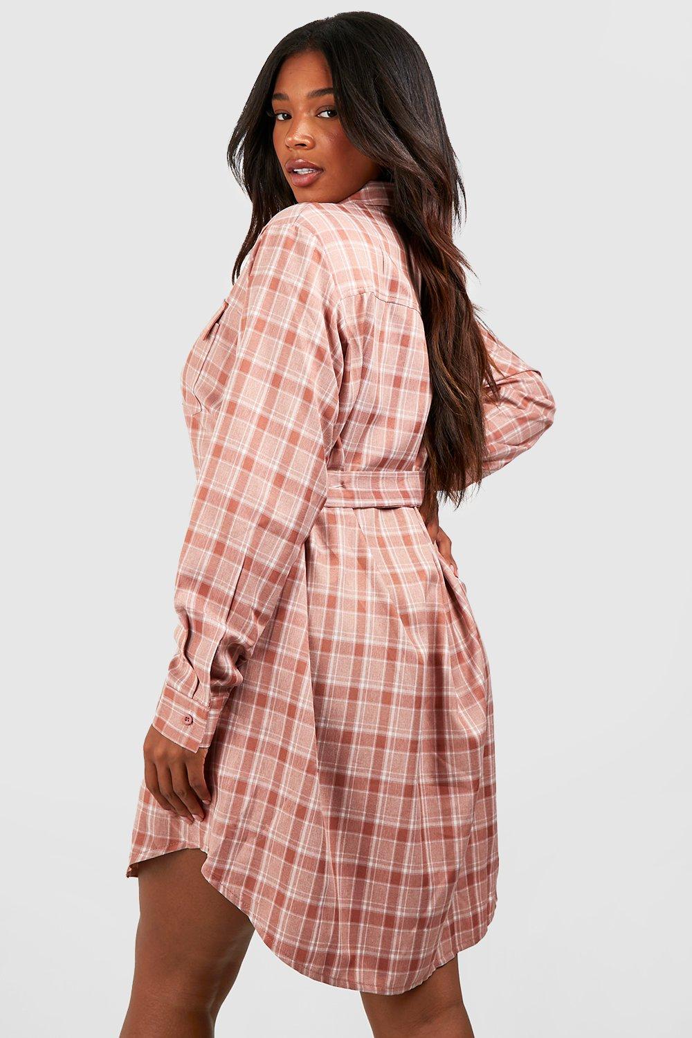 Grande taille Robe chemise ceinture carreaux boohoo