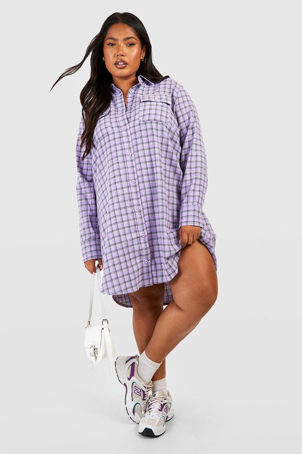 Long plaid shirt hot sale dress plus size