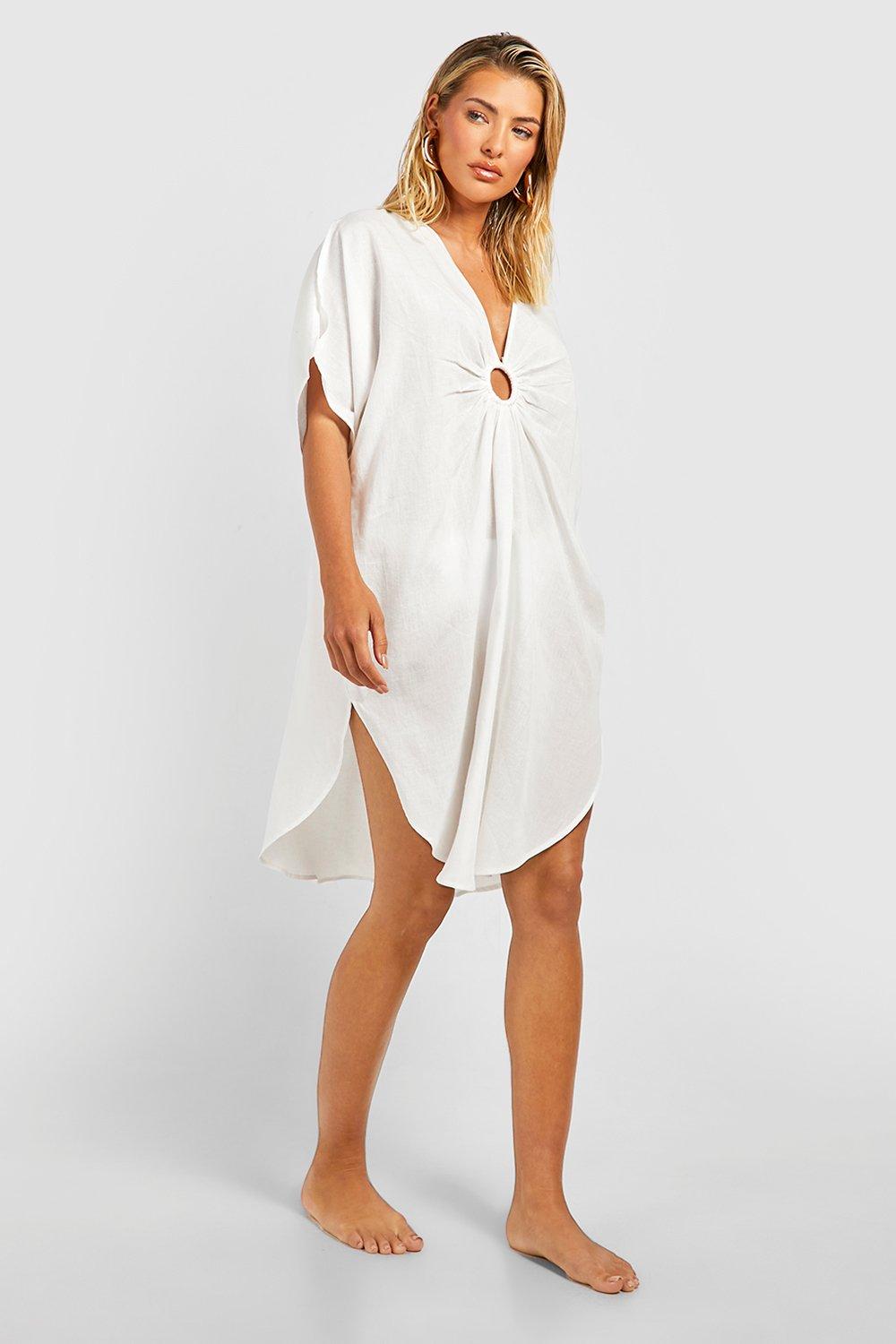 O ring Linen Look Cover up Beach Kaftan