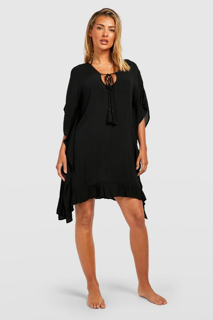 Black Tassel Trim Cover-up Beach Dress