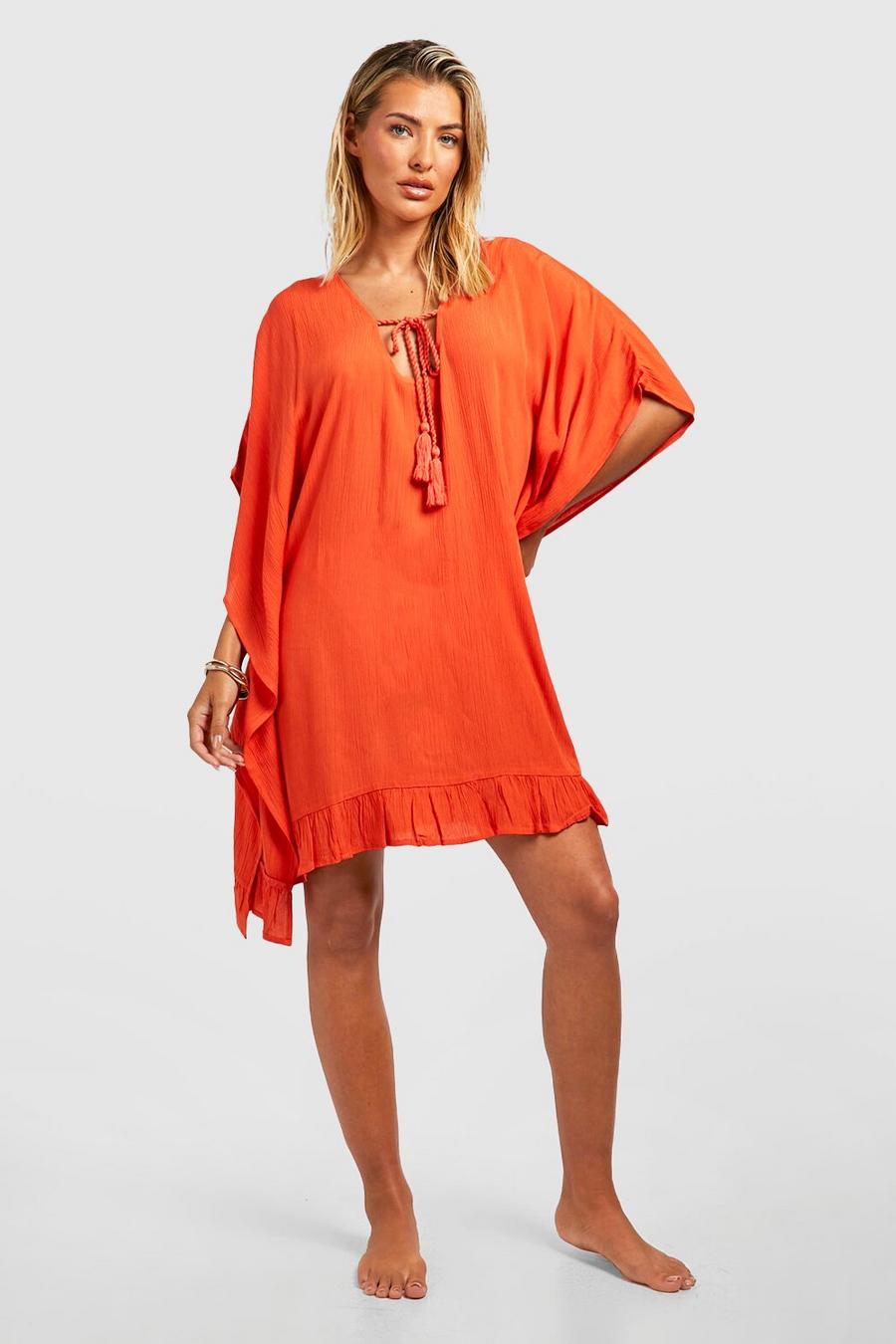 Orange Tassel Trim Cover-up Beach Dress image number 1