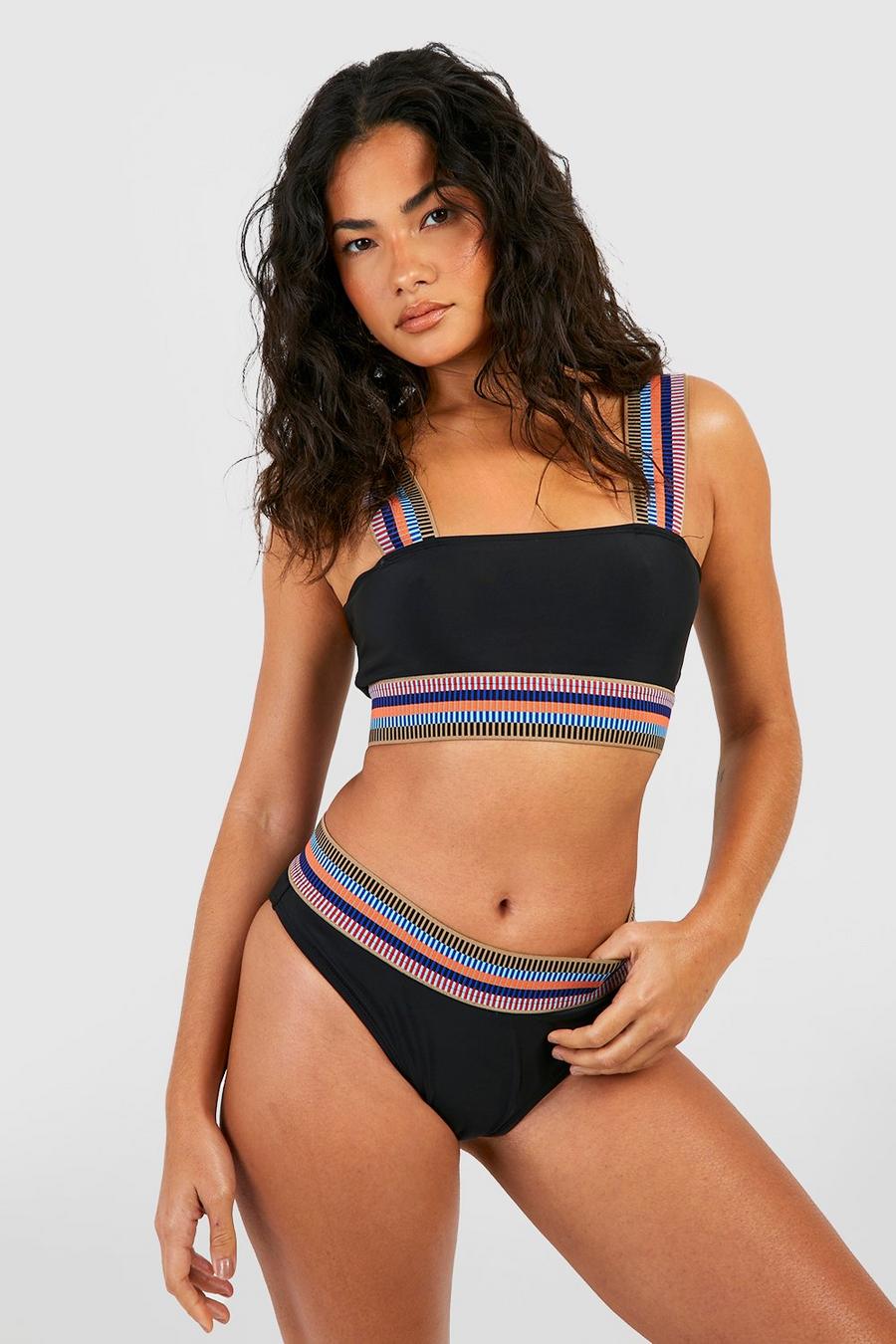 Black Randig bikiniöverdel med smala axelband image number 1