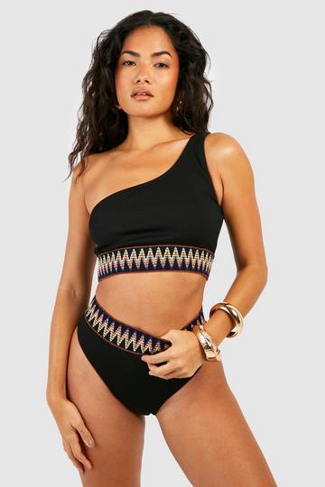 Aztec Tape One Shoulder Rib Bikini Top black