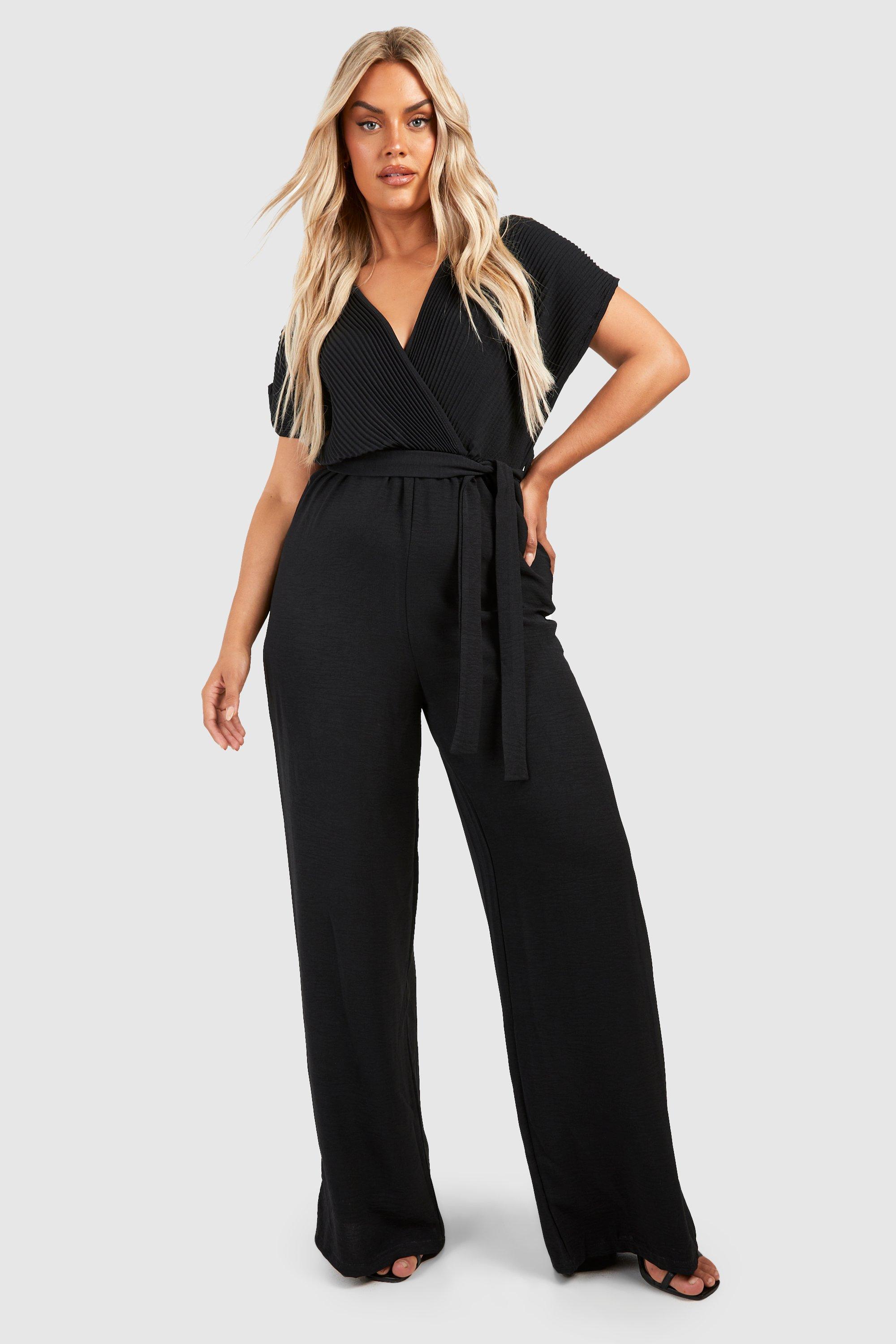 Plus Plisse Tie Belt Tapered Trouser Jumpsuit