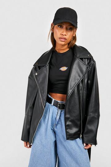 Super Oversized Biker Jas Met Ceintuur black