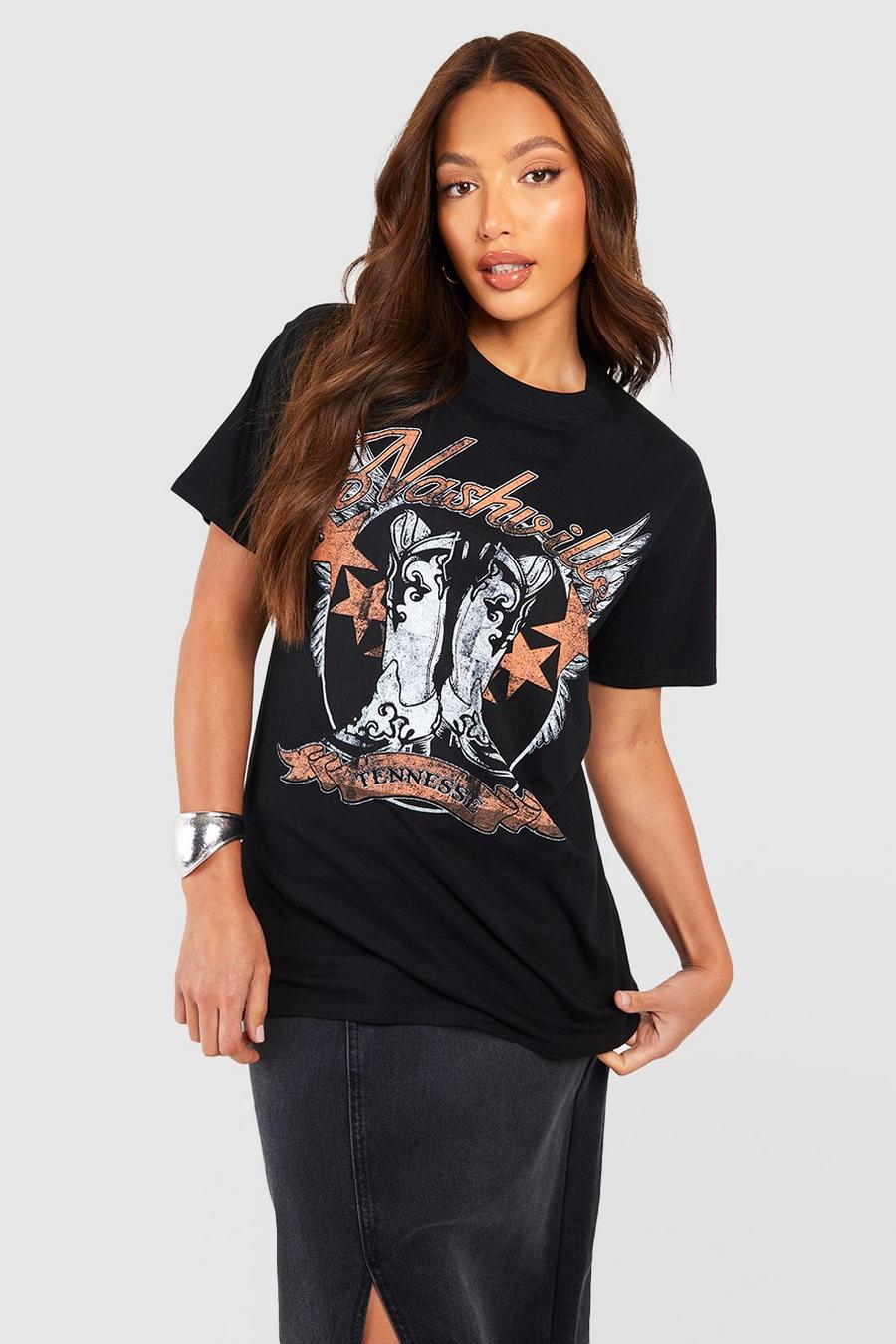 Black Tall Nashville Cowboy Boot Printed Oversized T-shirt