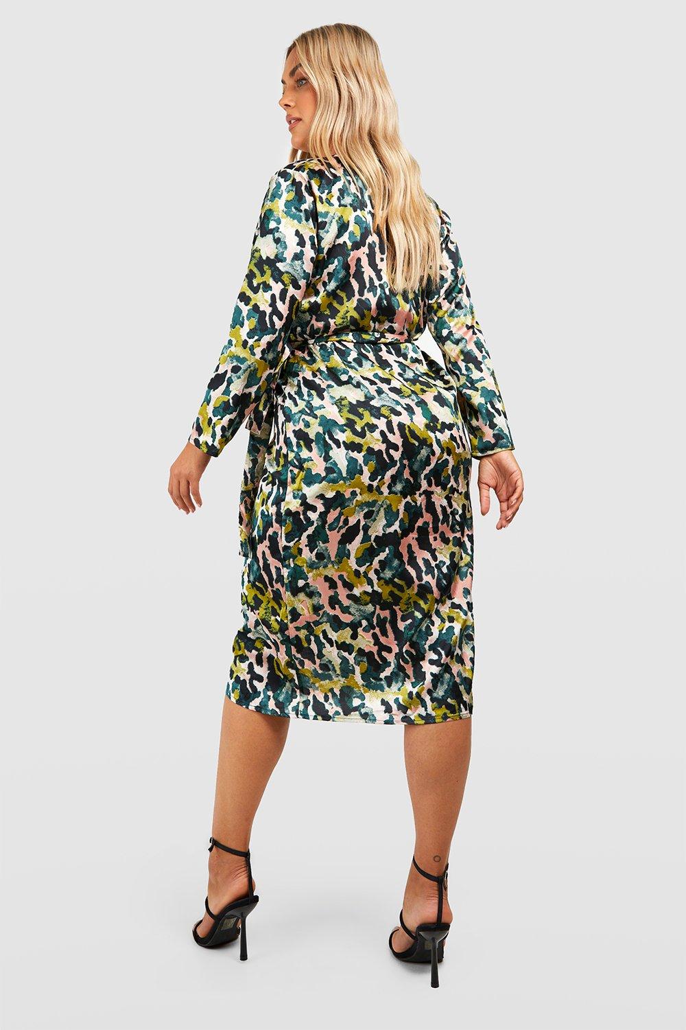 Plus Leopard Print Wrap Midi Dress