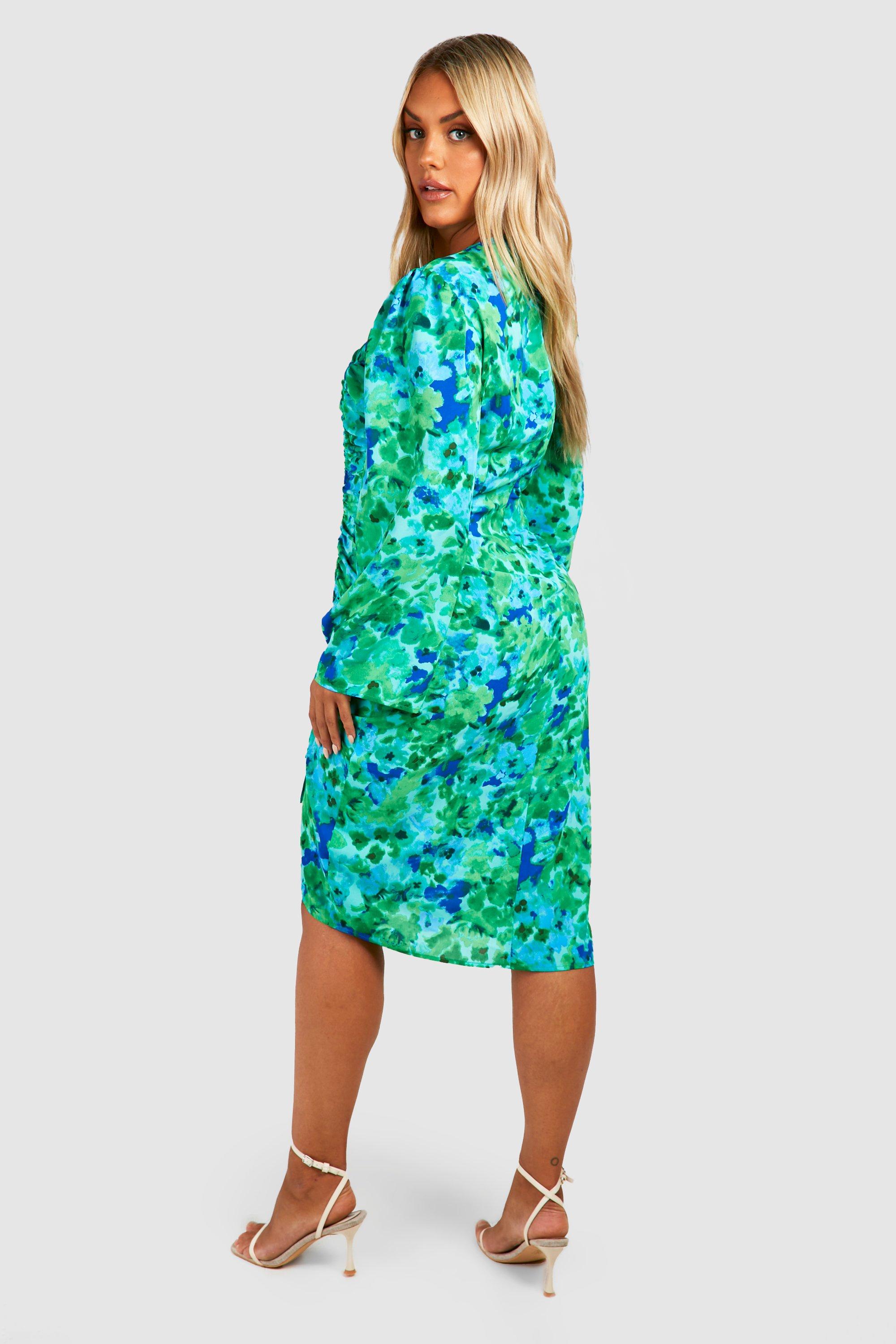 Boohoo green store floral dress