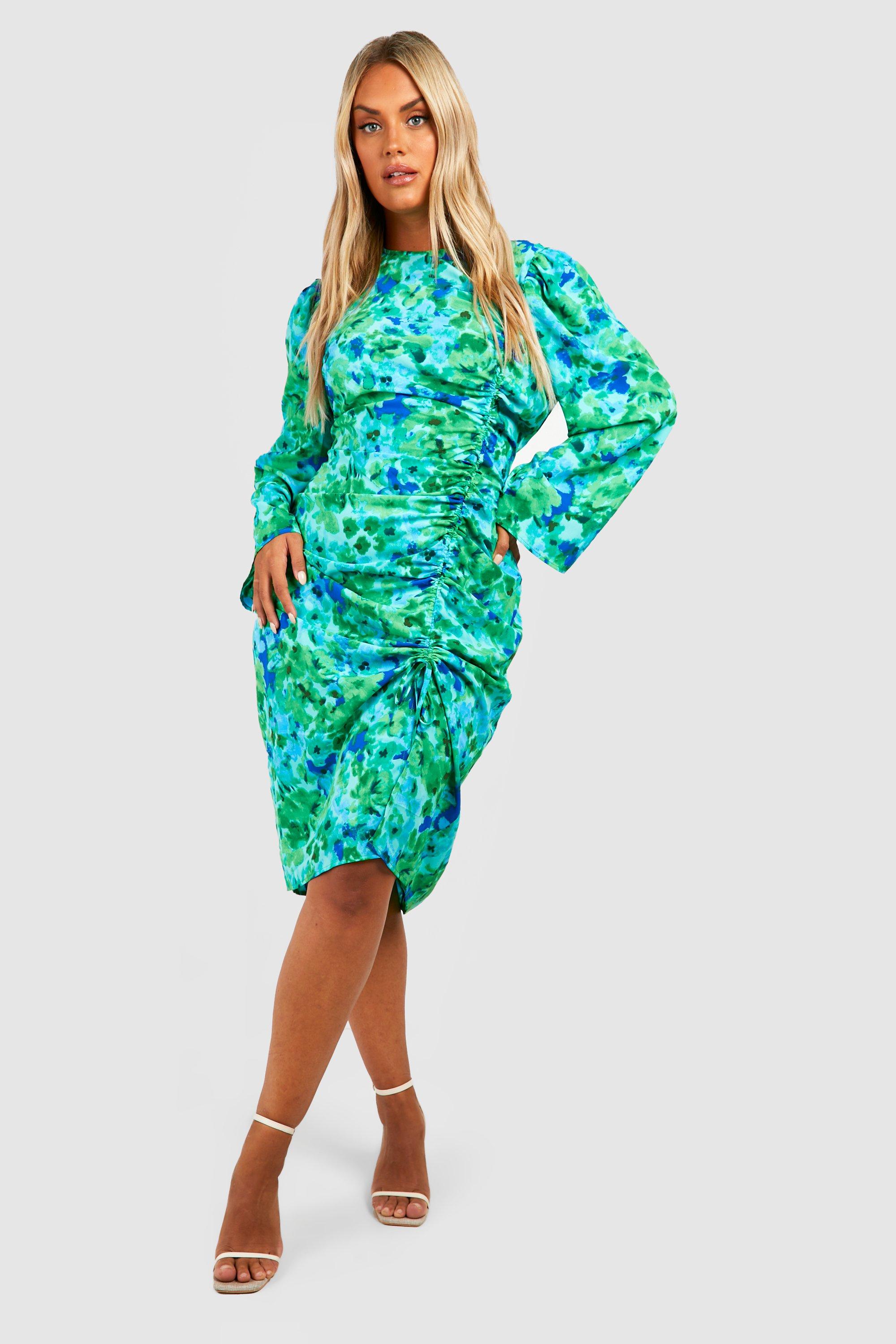 Boohoo green store floral dress