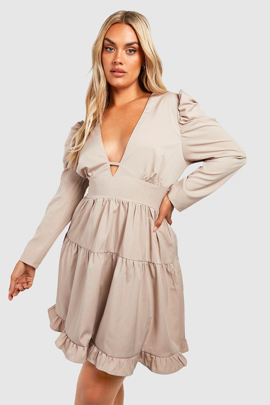 Stone Plus Woven Puff Sleeve Tiered Smock Dress