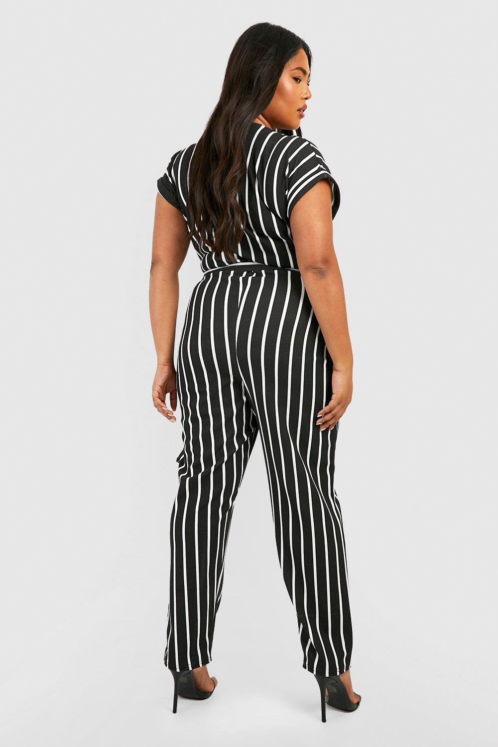 Pinstripe jumpsuit store plus size