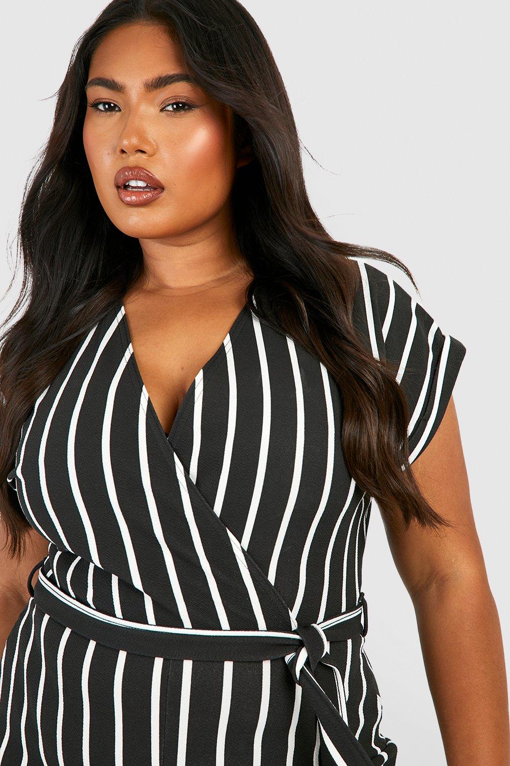 Pinstripe jumpsuit plus store size