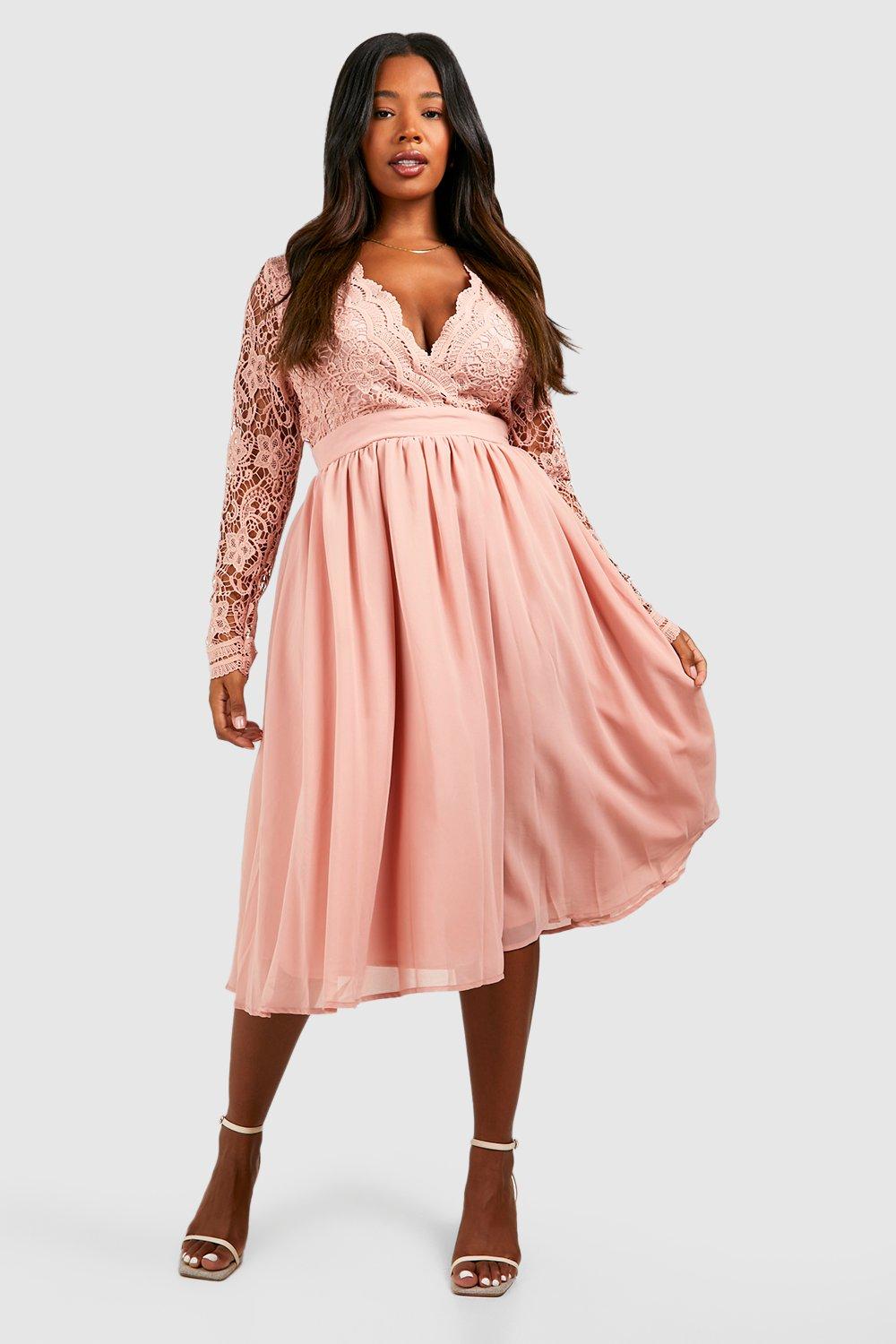 Grande taille Robe patineuse mi longue en dentelle