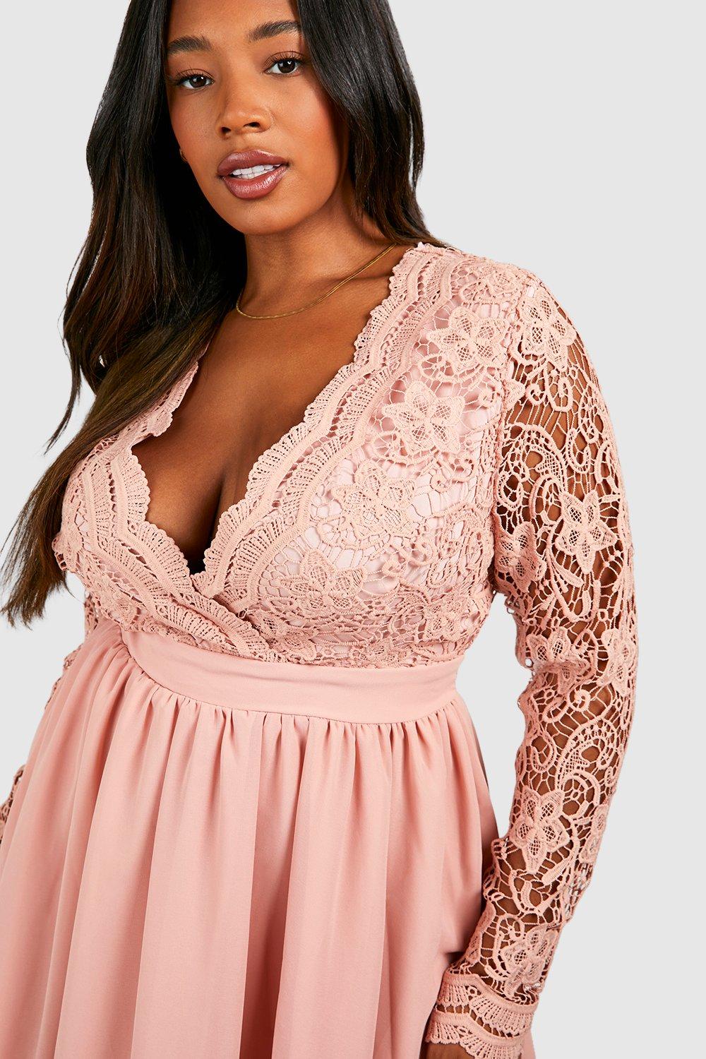 Grande taille Robe patineuse mi longue en dentelle