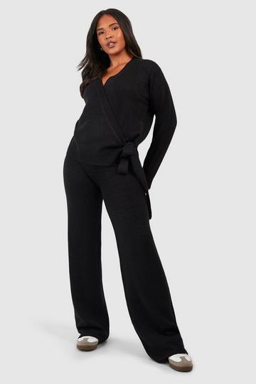 Plus Wrap Tie Side Jumper And Pants Co-Ord black