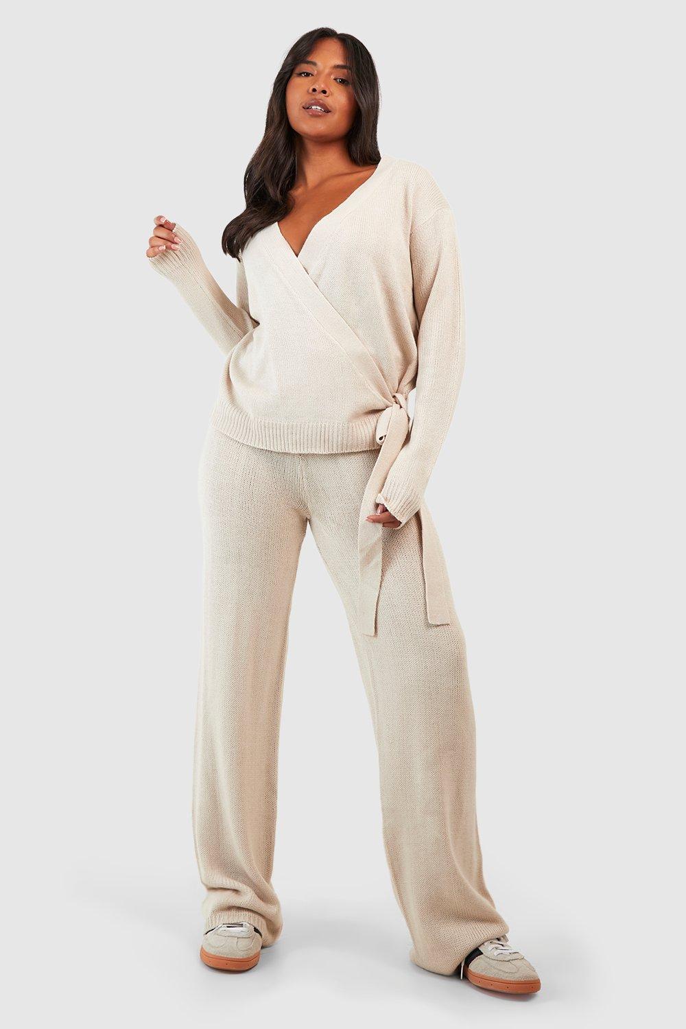 Plus Wrap Tie Side Sweater And Pants Two-Piece | boohoo USA