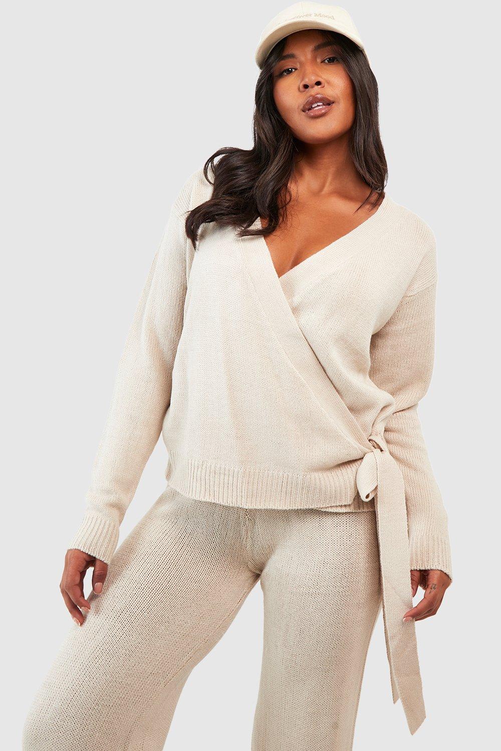 Side tie outlet wrap sweater