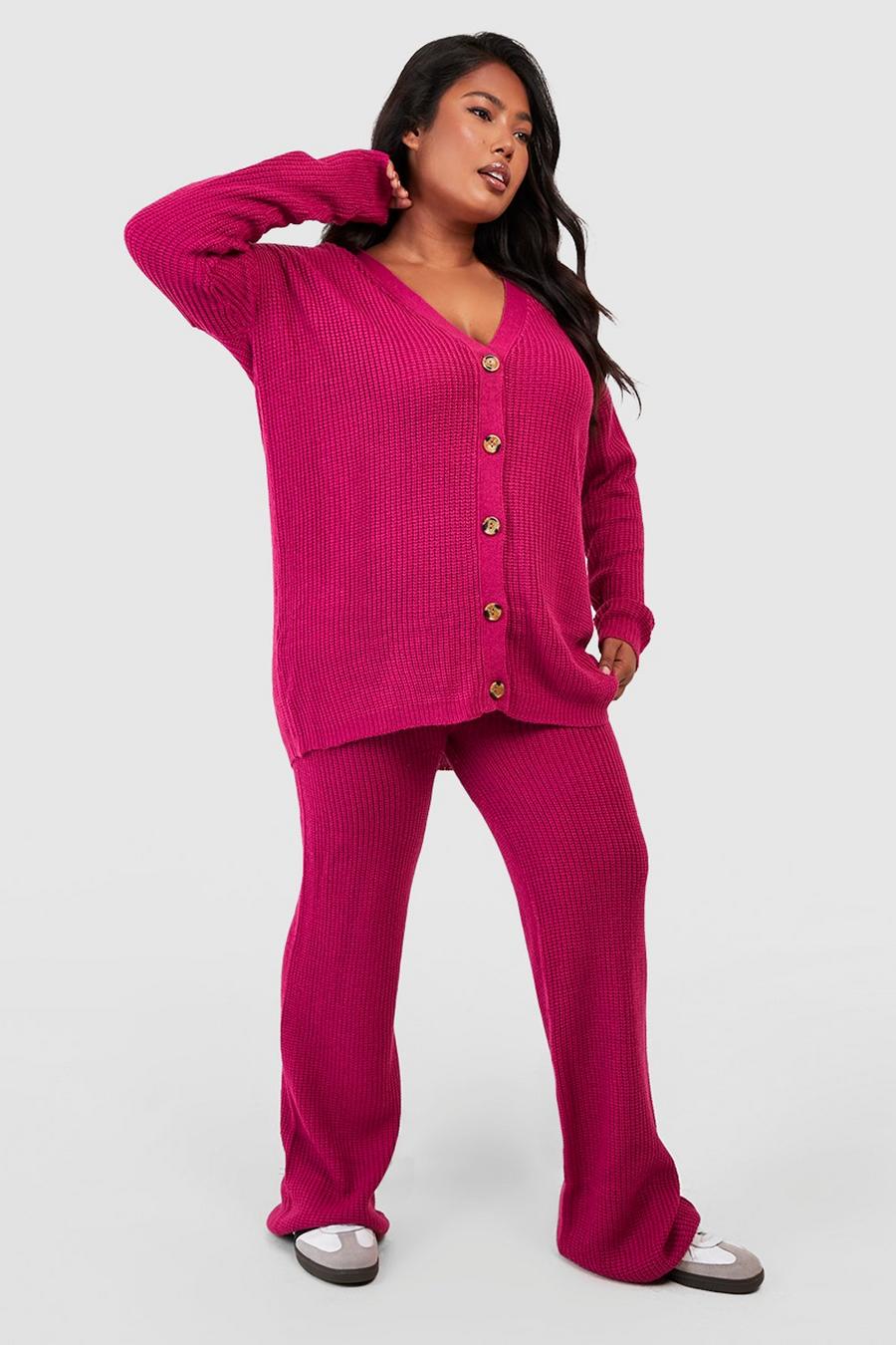 Raspberry pink Plus Chunky Knit Cardigan Co-ord