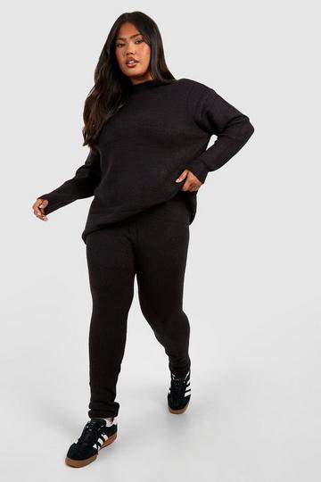 Black Plus Knitted Crew Neck Sweater Loungewear Set