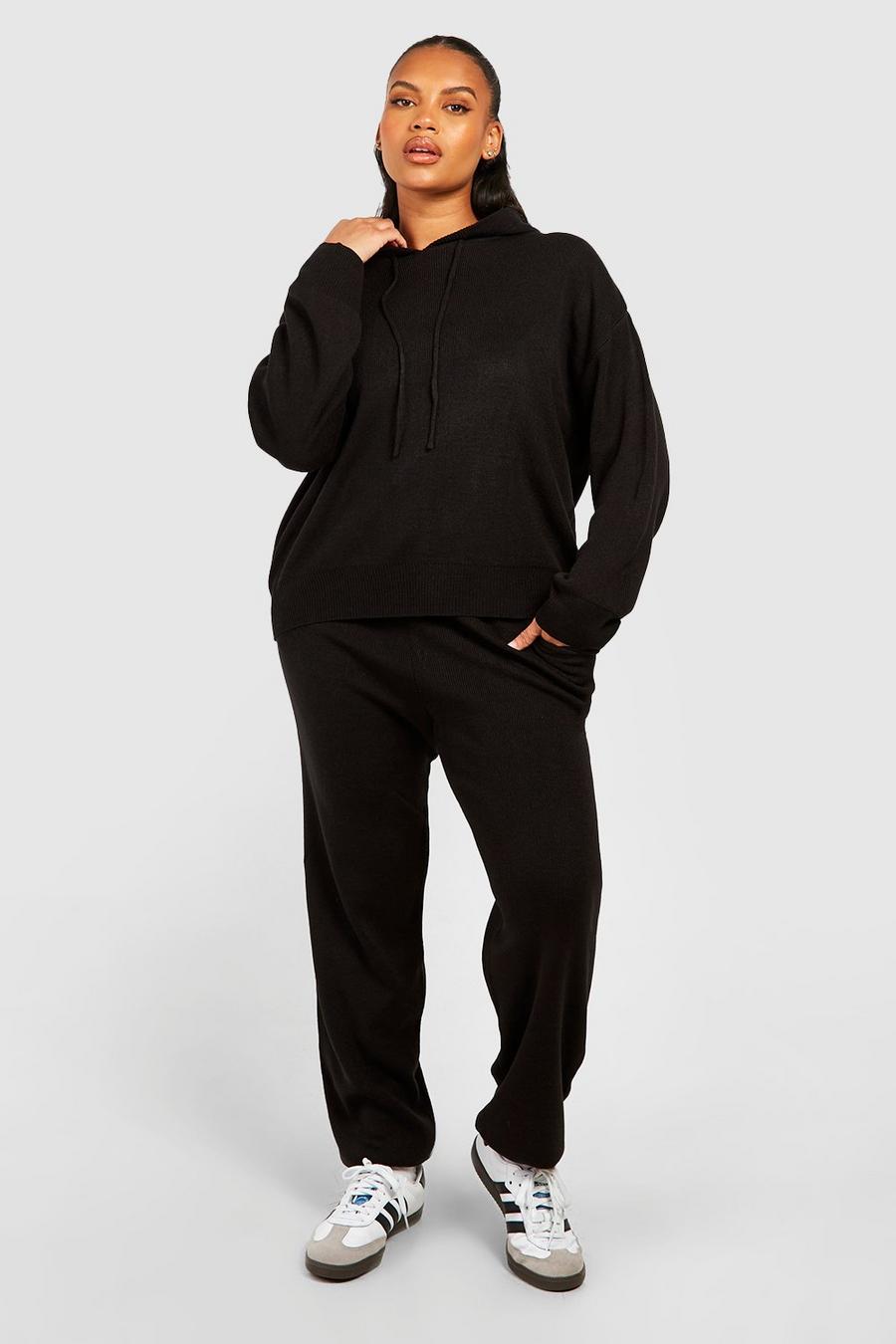 Set Loungewear da casa Plus Size in maglia con cappuccio, Black image number 1