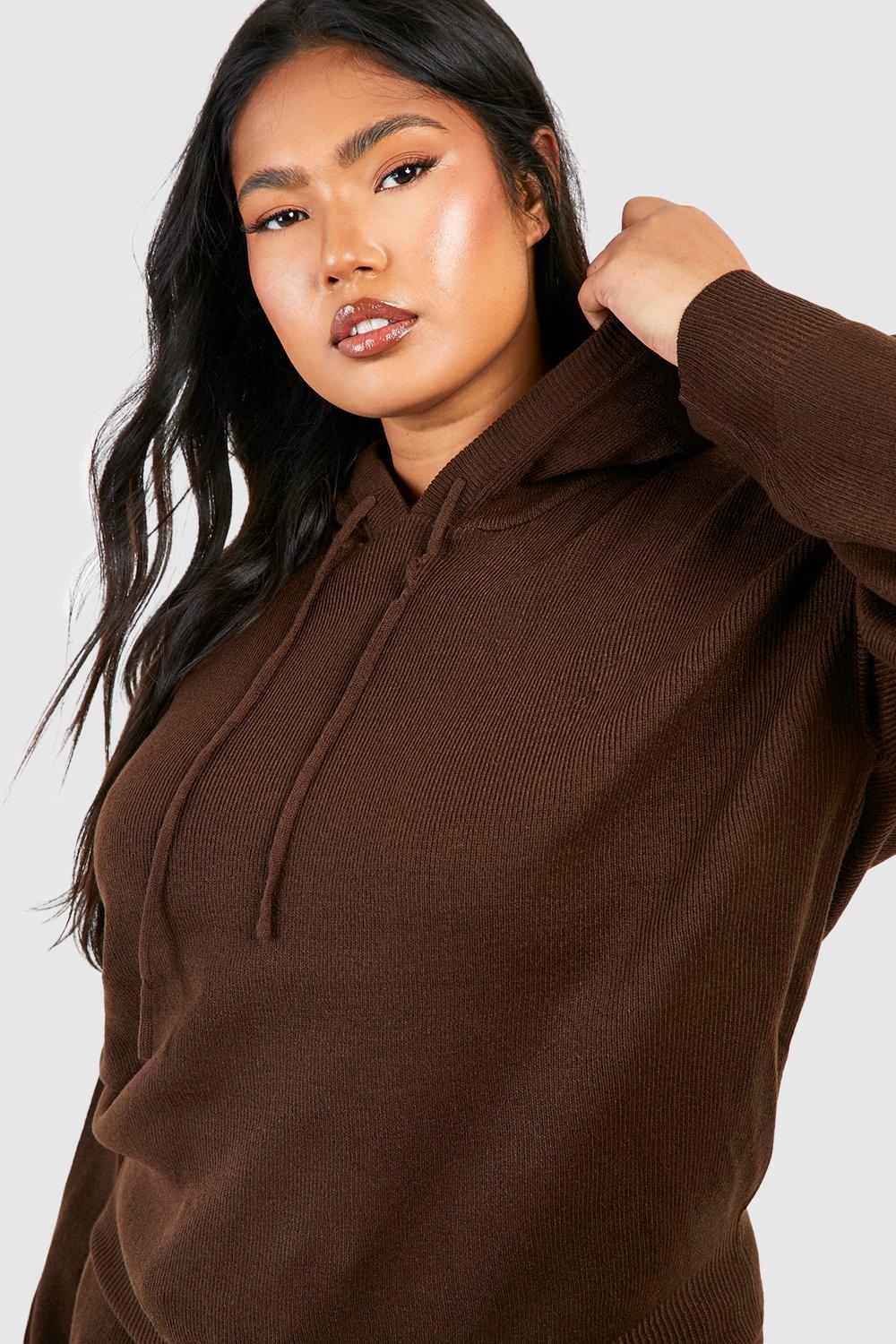 Women s Plus Knitted Hoodie Loungewear Set Boohoo UK