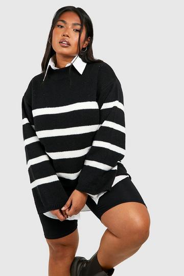 Plus Stripe 2 In 1 Shirt Sweater black